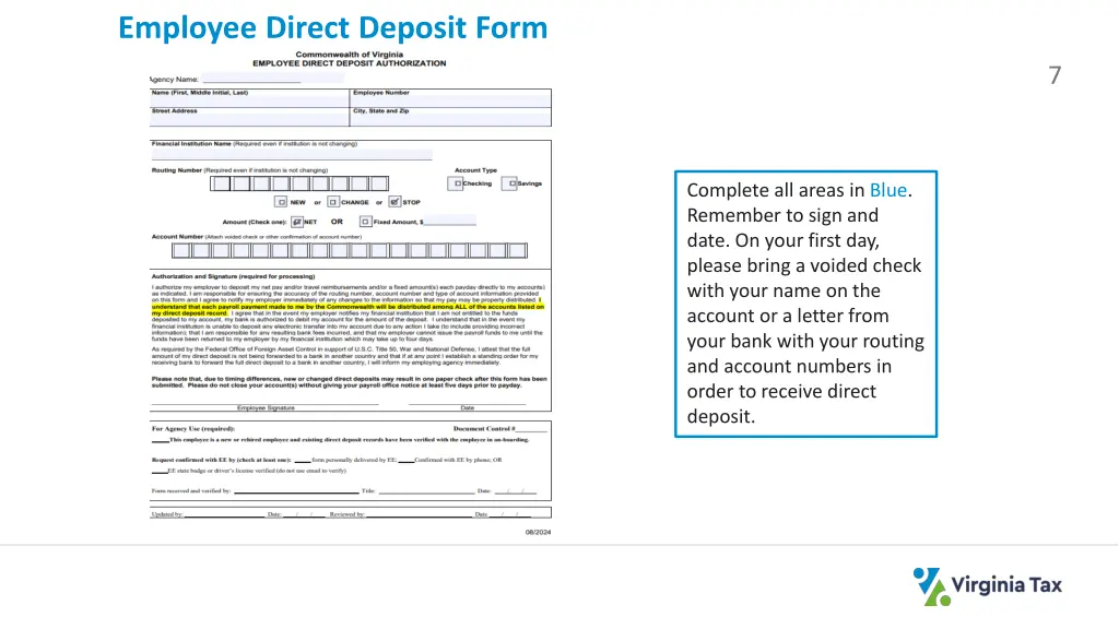 employee direct deposit form