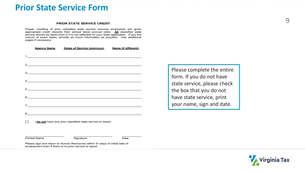 prior state service form