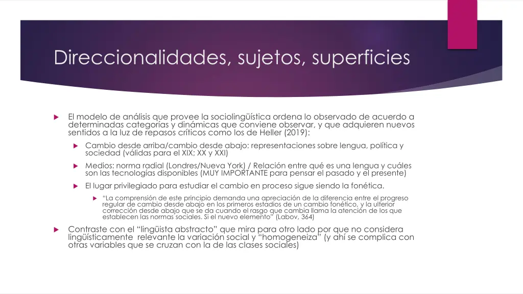 direccionalidades sujetos superficies