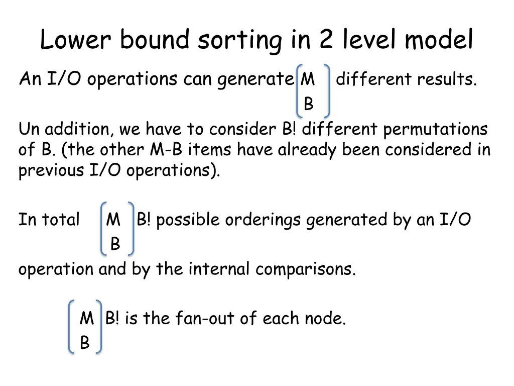 lower bound sorting in 2 level model