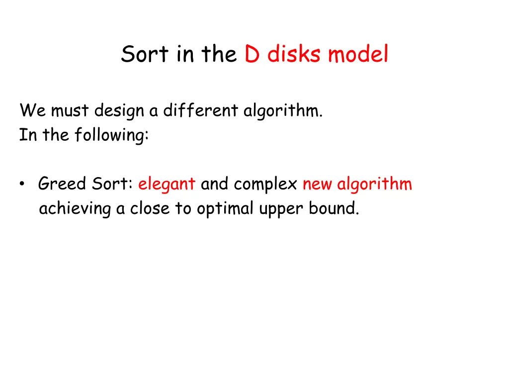 sort in the d disks model