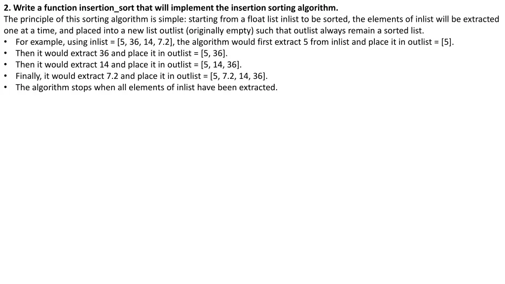 2 write a function insertion sort that will
