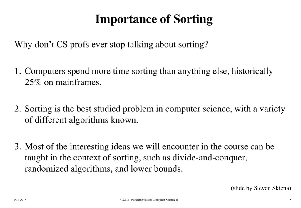 importance of sorting