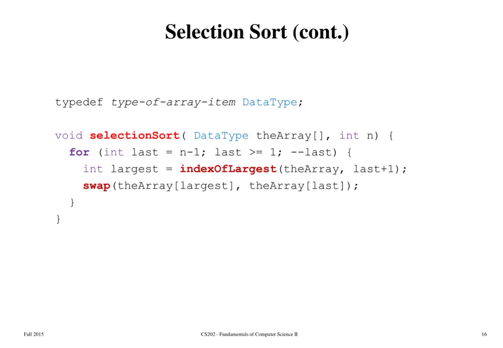 selection sort cont 1
