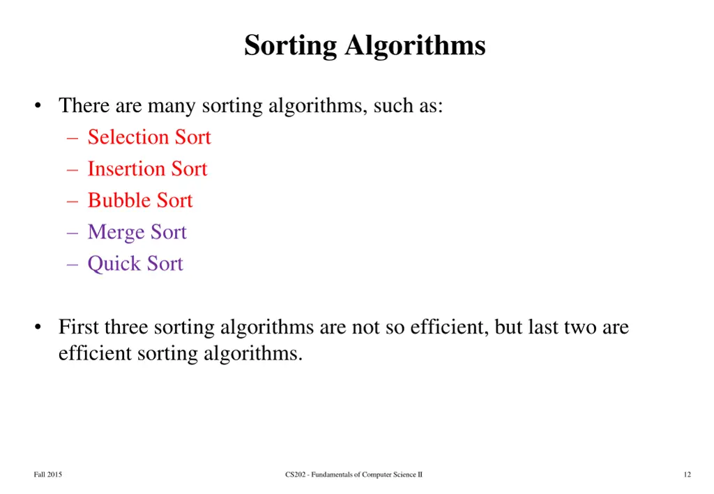 sorting algorithms