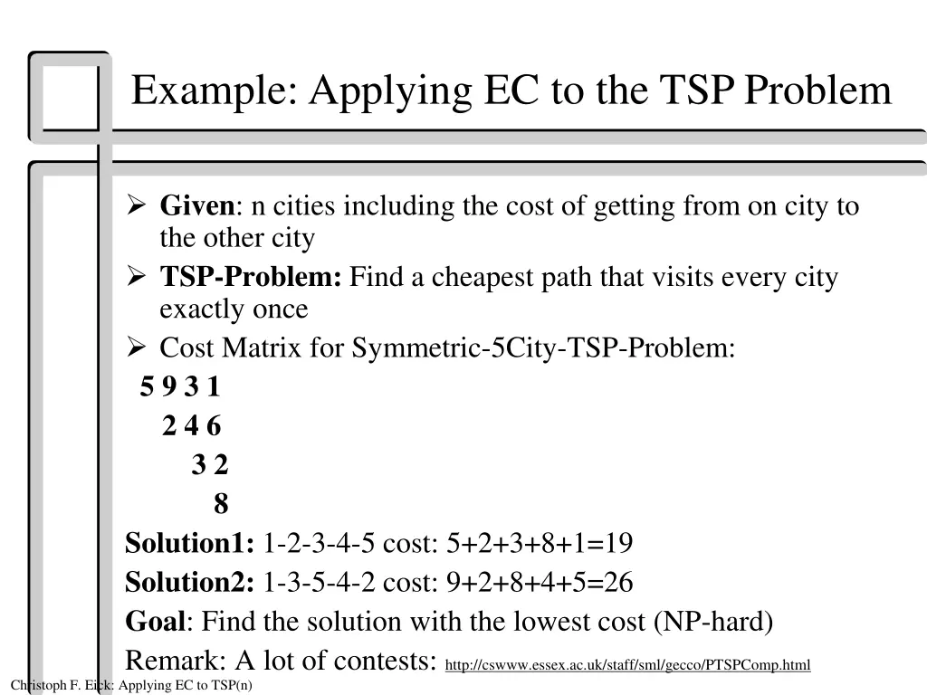 example applying ec to the tsp problem