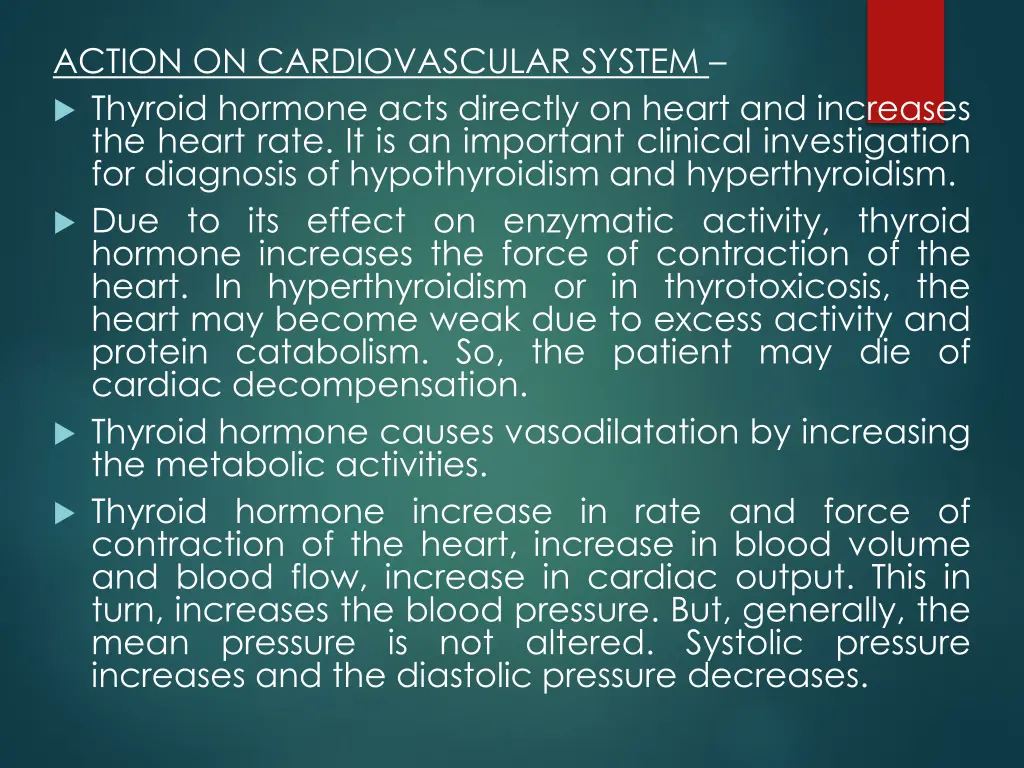action on cardiovascular system thyroid hormone