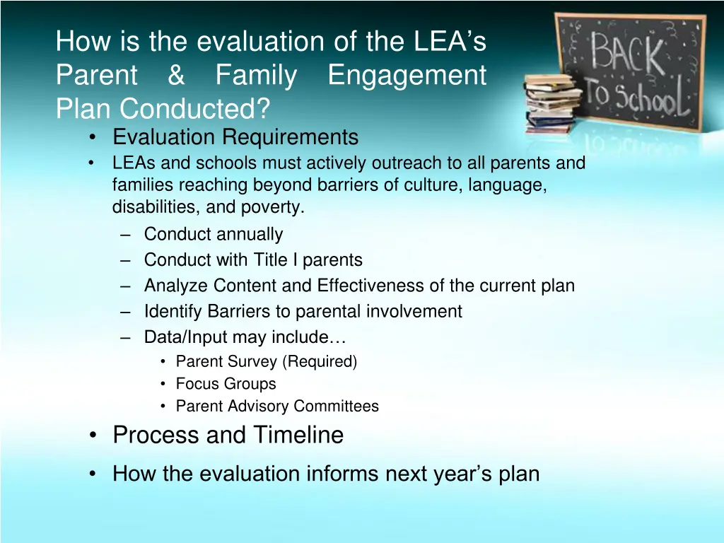 how is the evaluation of the lea s parent family
