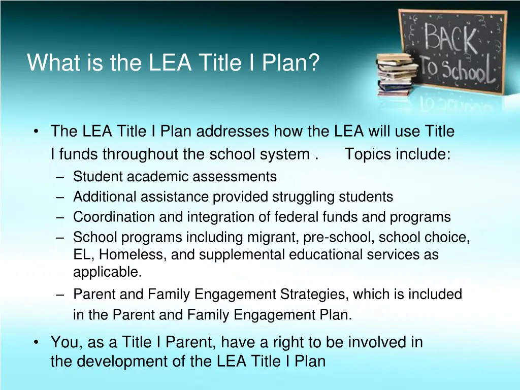 what is the lea title i plan