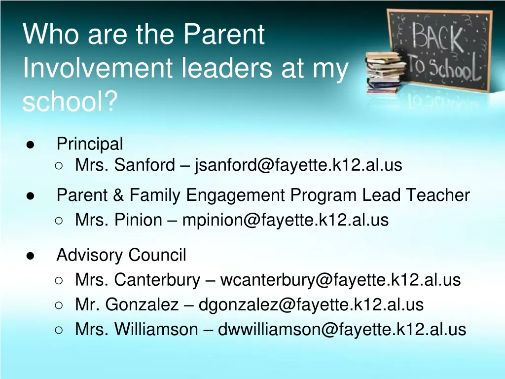 who are the parent involvement leaders