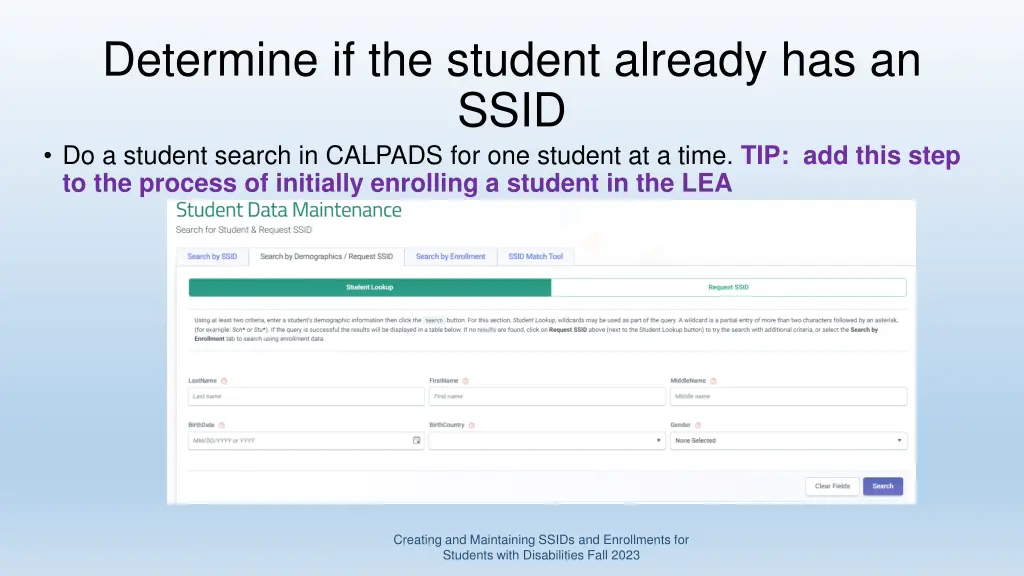 determine if the student already has an ssid