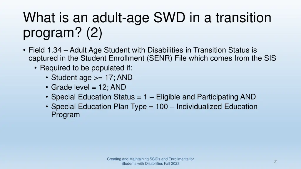 what is an adult age swd in a transition program 2