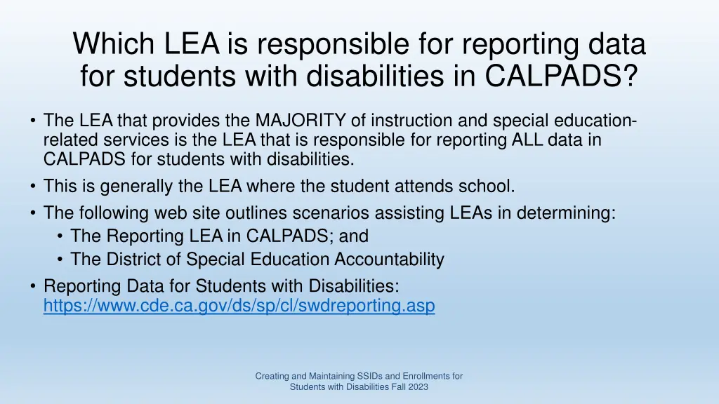 which lea is responsible for reporting data