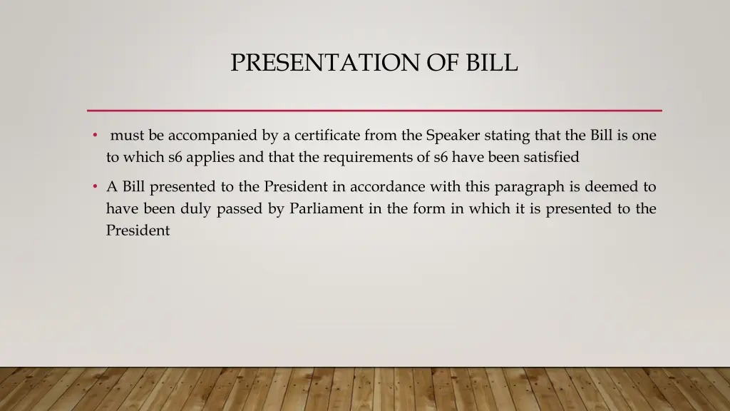 presentation of bill