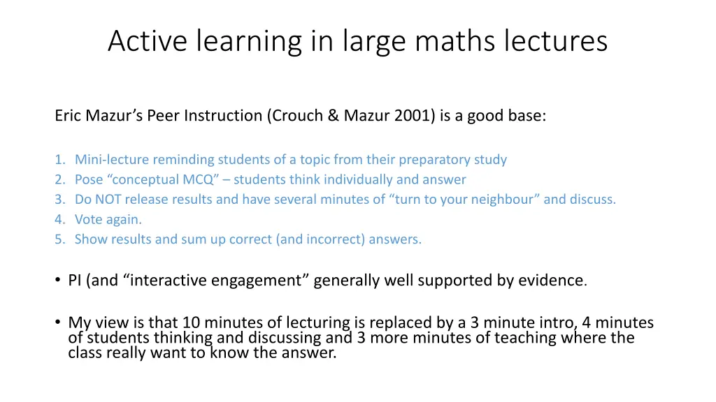 active learning in large maths lectures