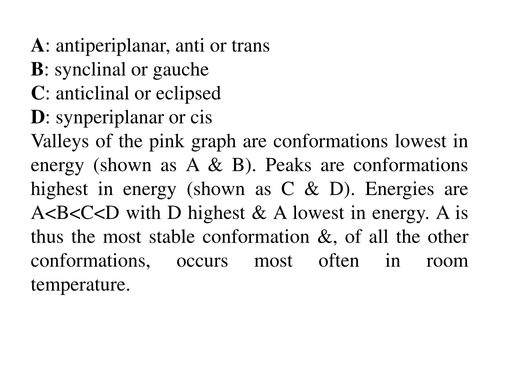 a antiperiplanar anti or trans b synclinal