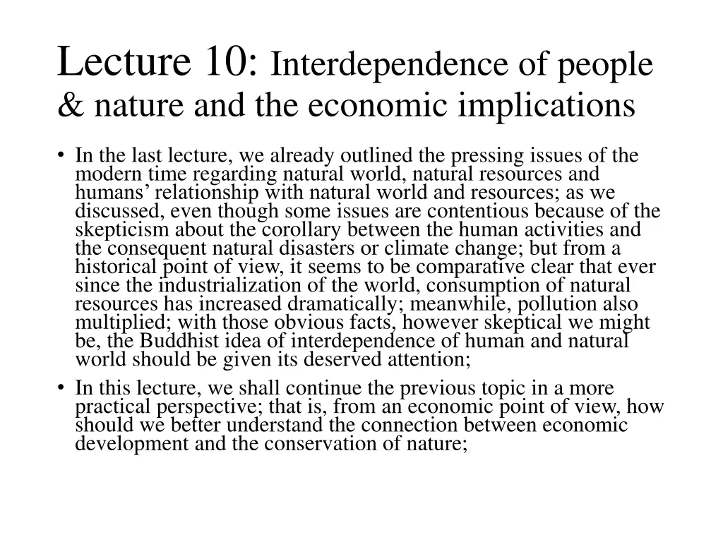 lecture 10 interdependence of people nature