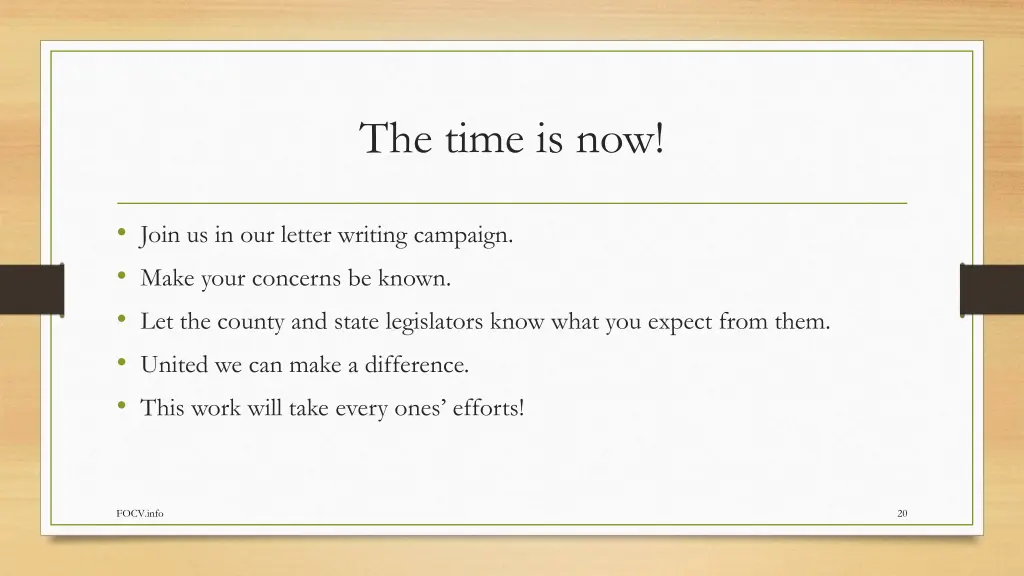 the time is now