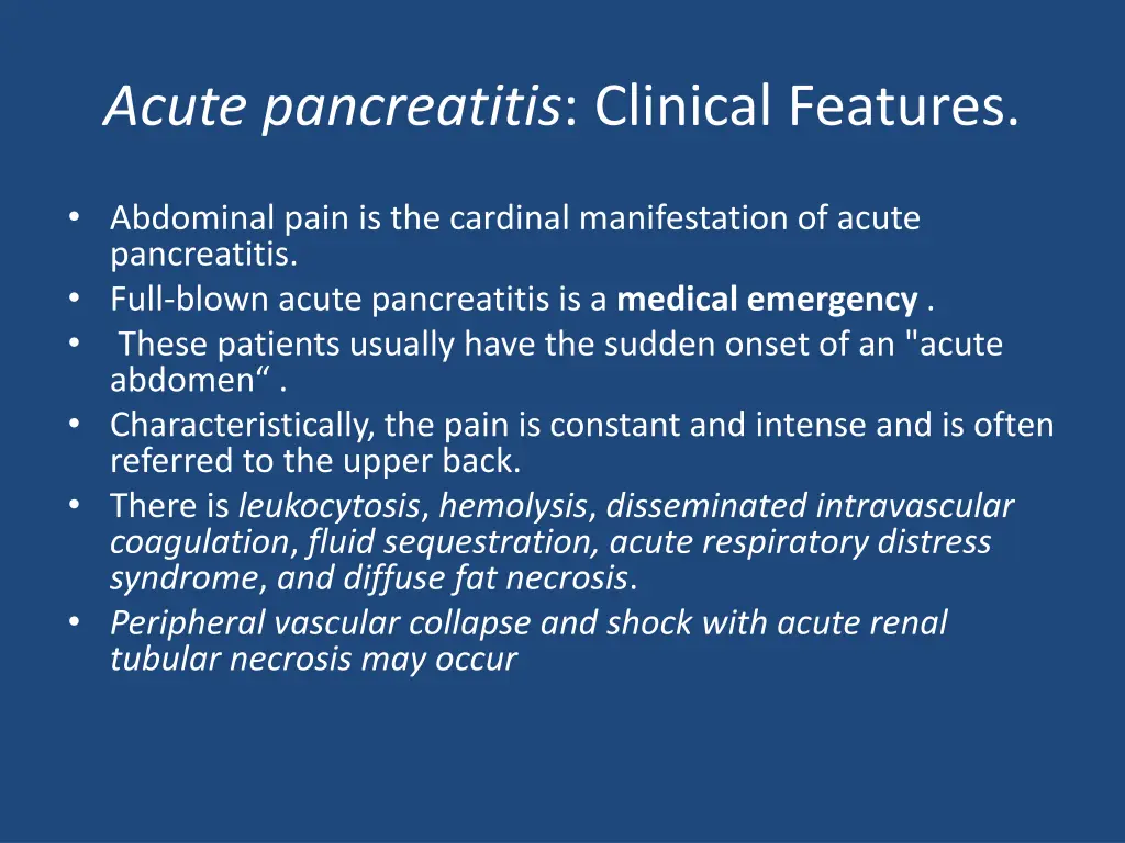 acute pancreatitis clinical features