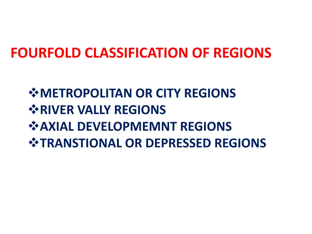 fourfold classification of regions