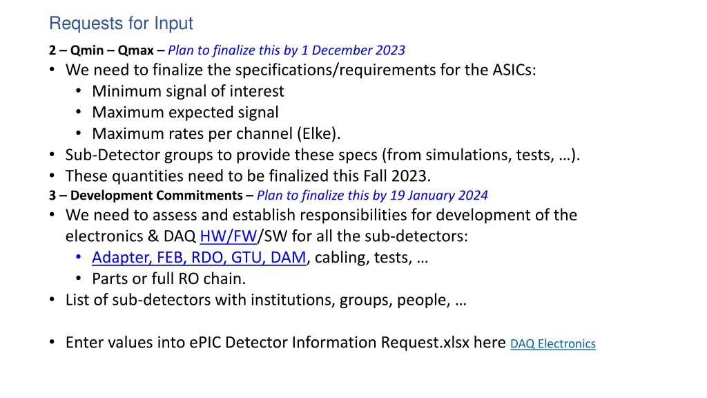 requests for input 1