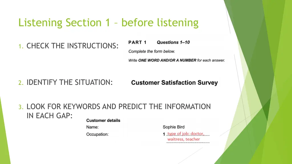 listening section 1 before listening