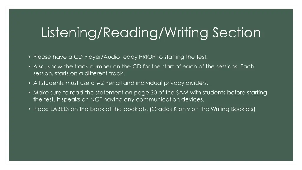 listening reading writing section