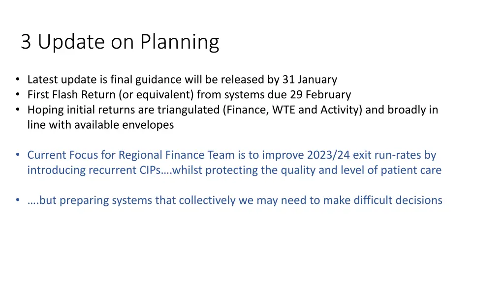 3 update on planning