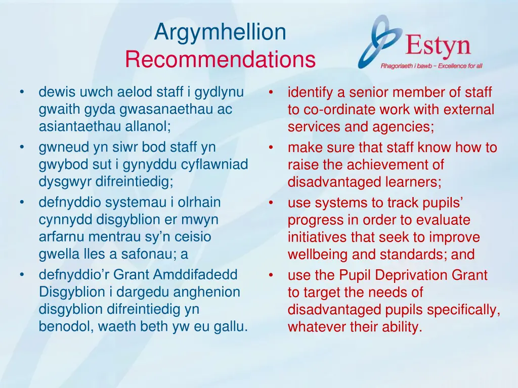 argymhellion recommendations 1