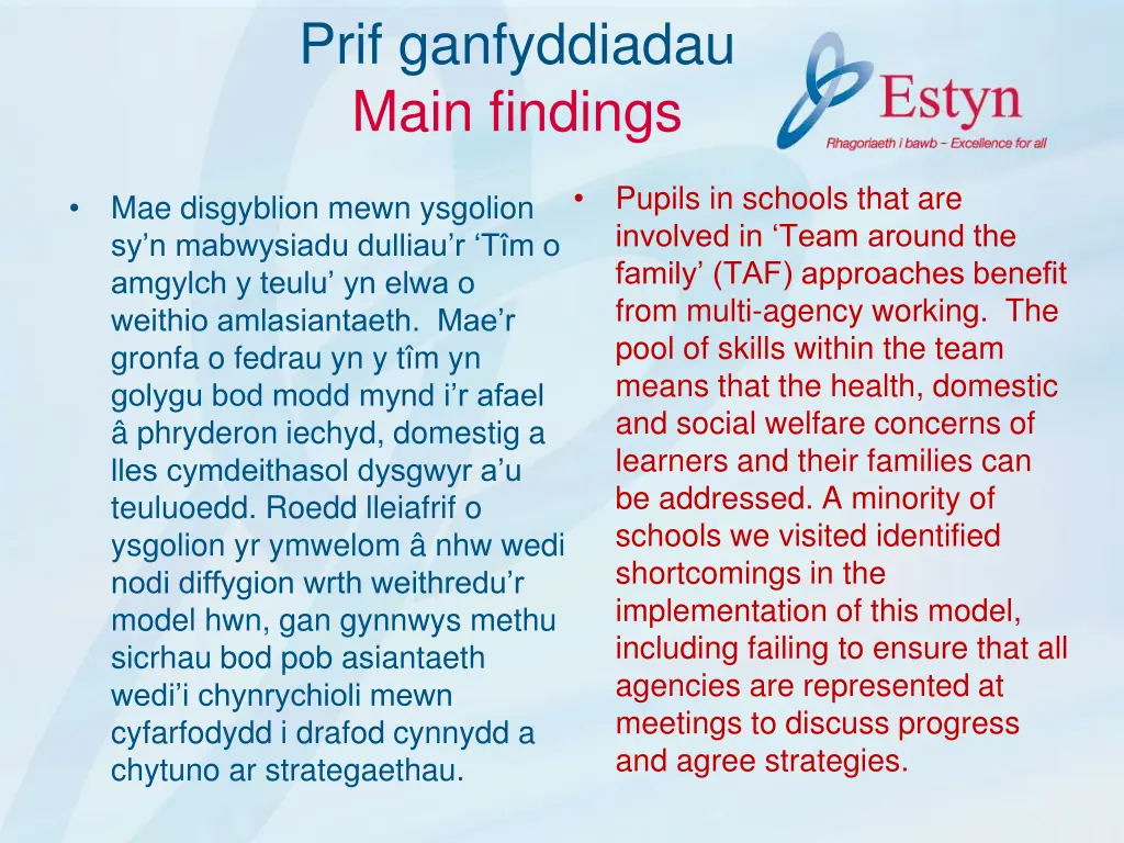 prif ganfyddiadau main findings 2