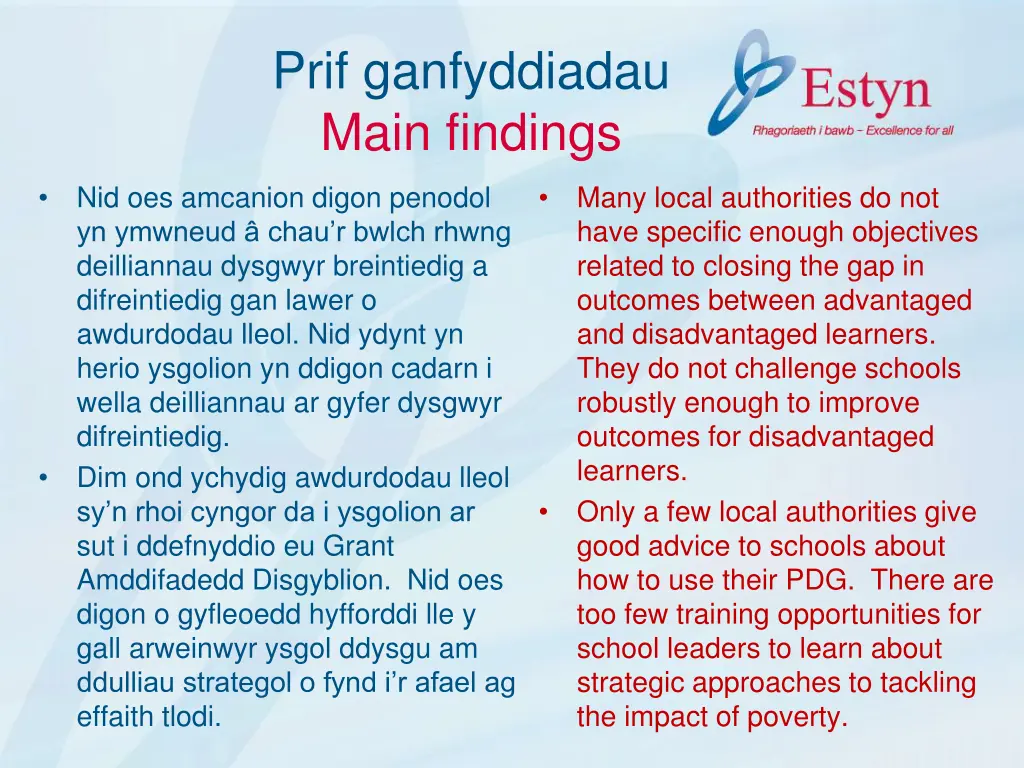 prif ganfyddiadau main findings 7
