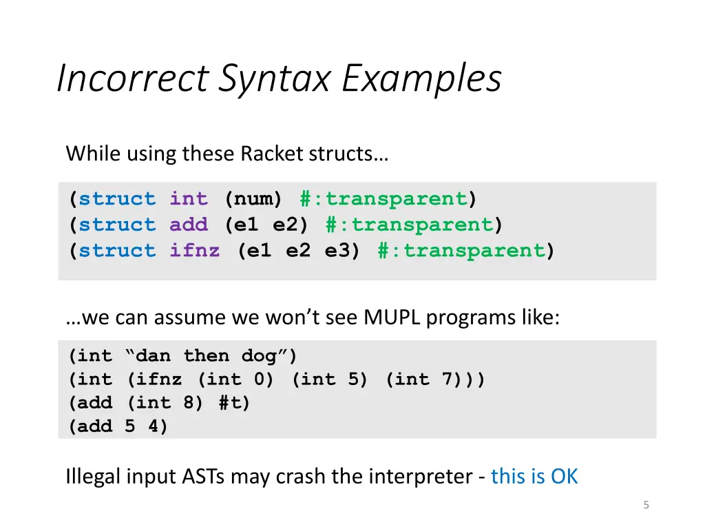 incorrect syntax examples