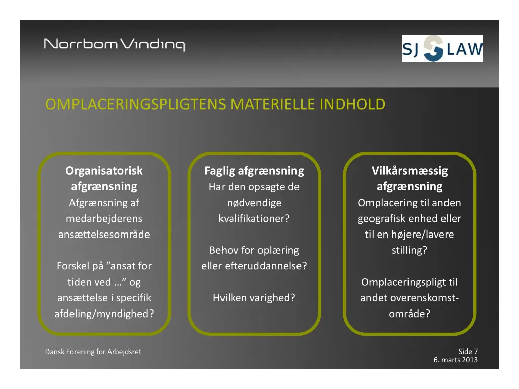 omplaceringspligtens materielle indhold
