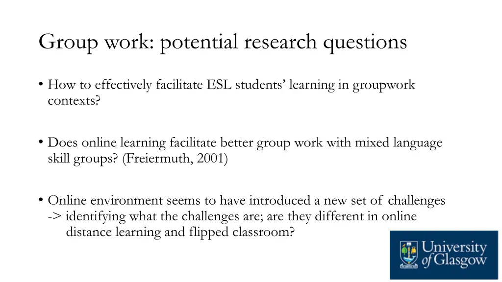 group work potential research questions
