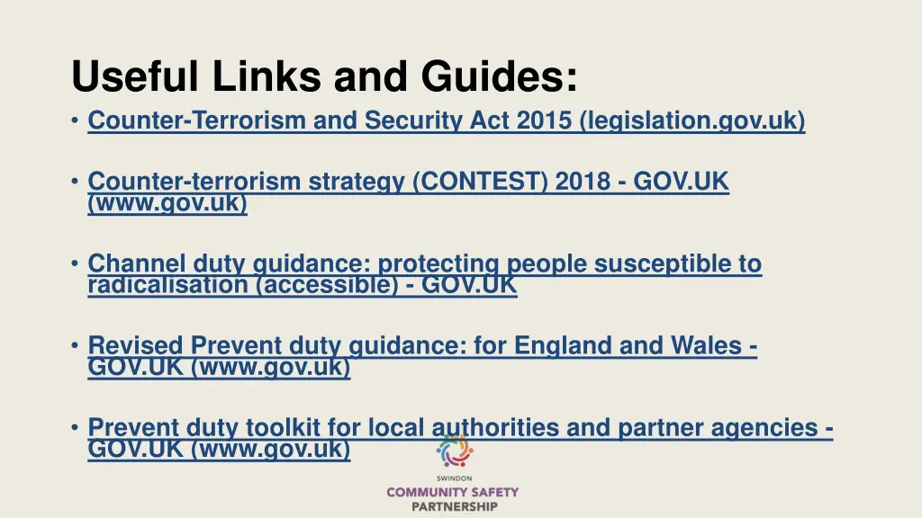 useful links and guides counter terrorism