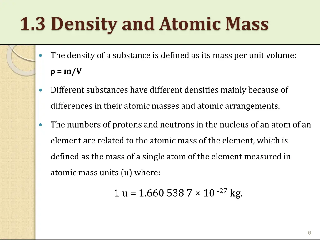 1 3 density and atomic mass