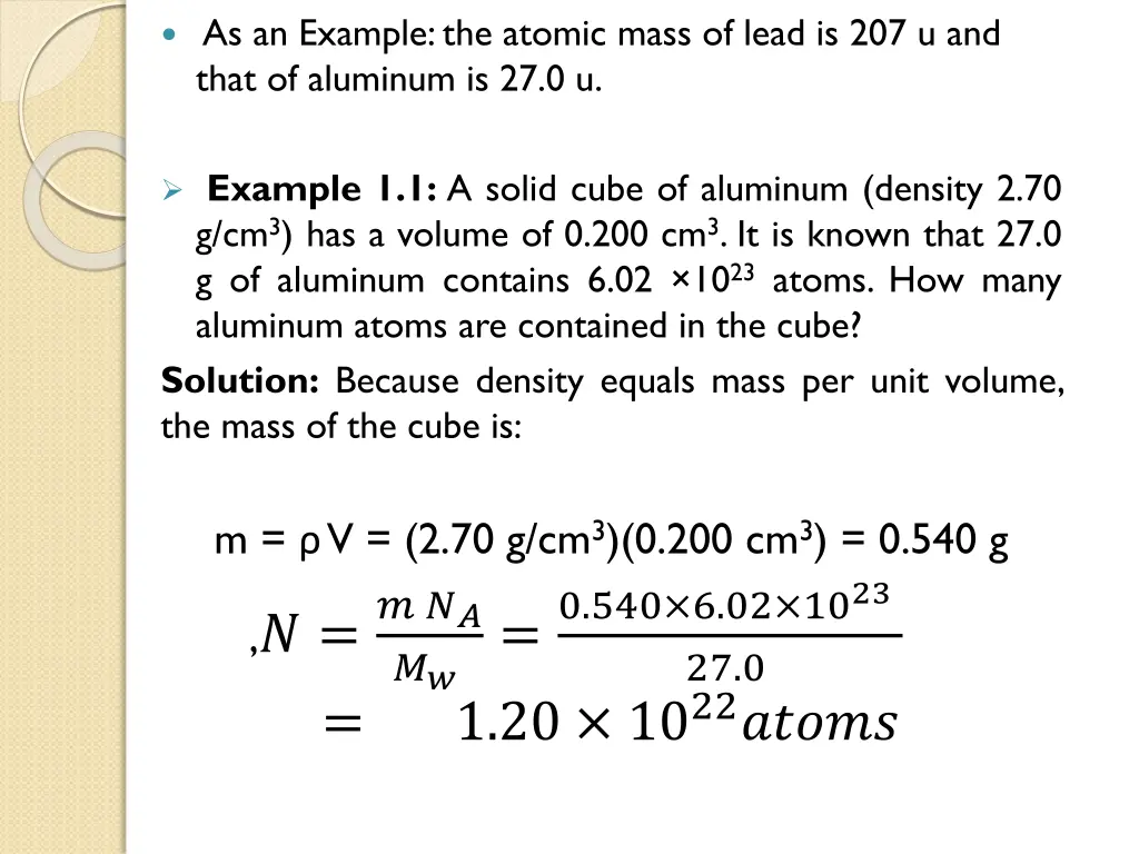 as an example the atomic mass of lead