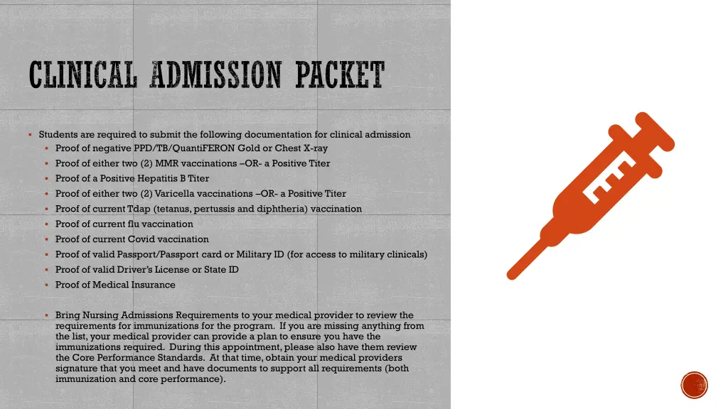 clinical admission packet