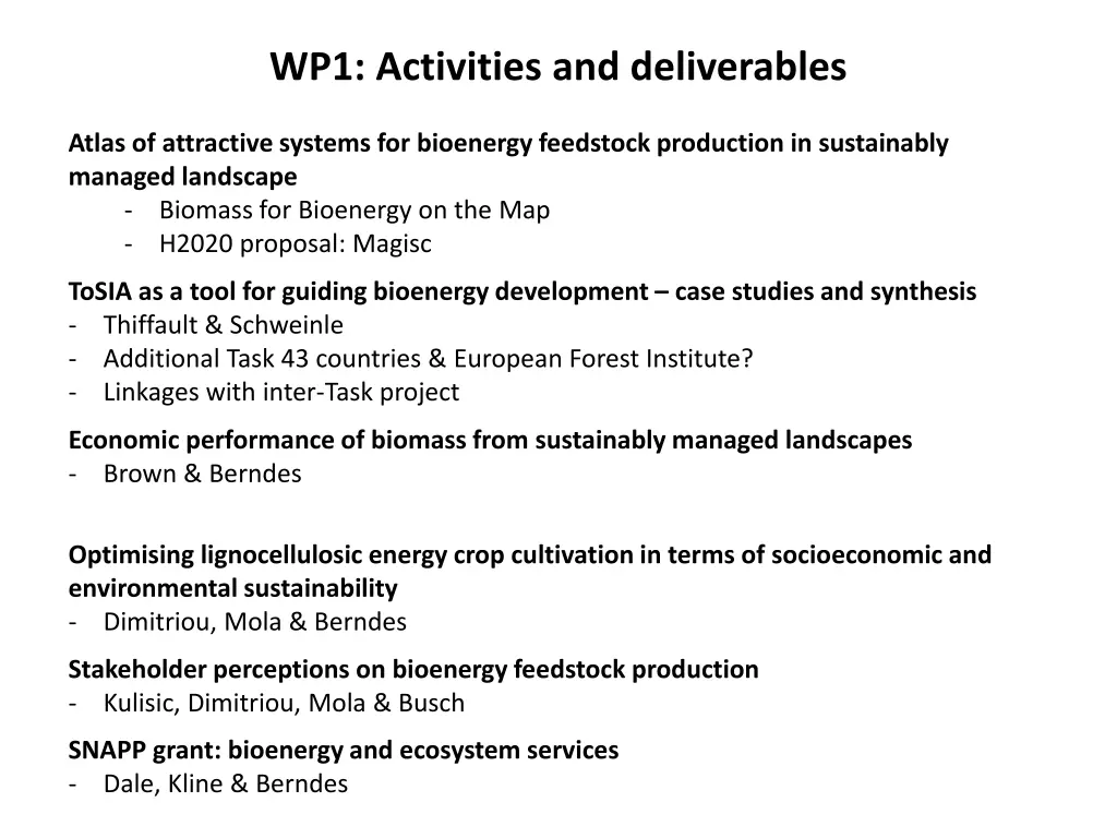 wp1 activities and deliverables