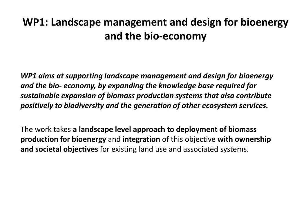 wp1 landscape management and design for bioenergy
