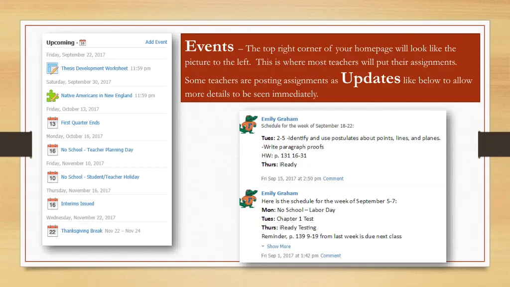 events the top right corner of your homepage will