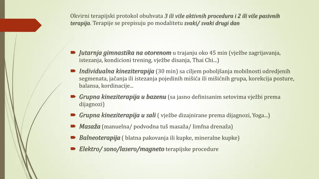 okvirni terapijski protokol obuhvata
