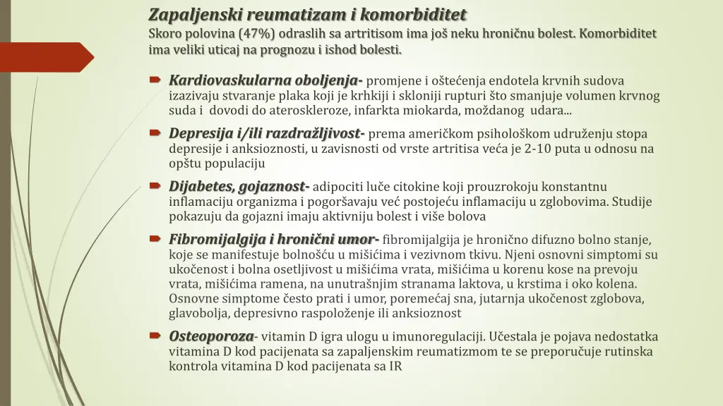 zapaljenski reumatizam i komorbiditet skoro