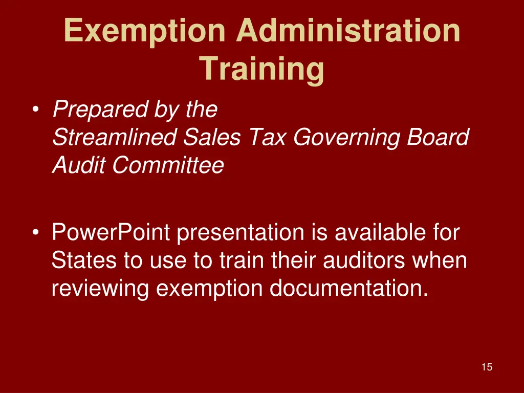 exemption administration training prepared