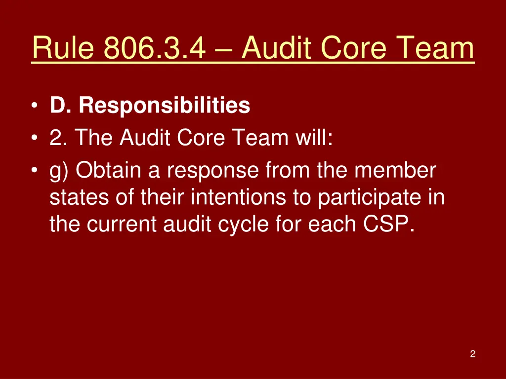rule 806 3 4 audit core team