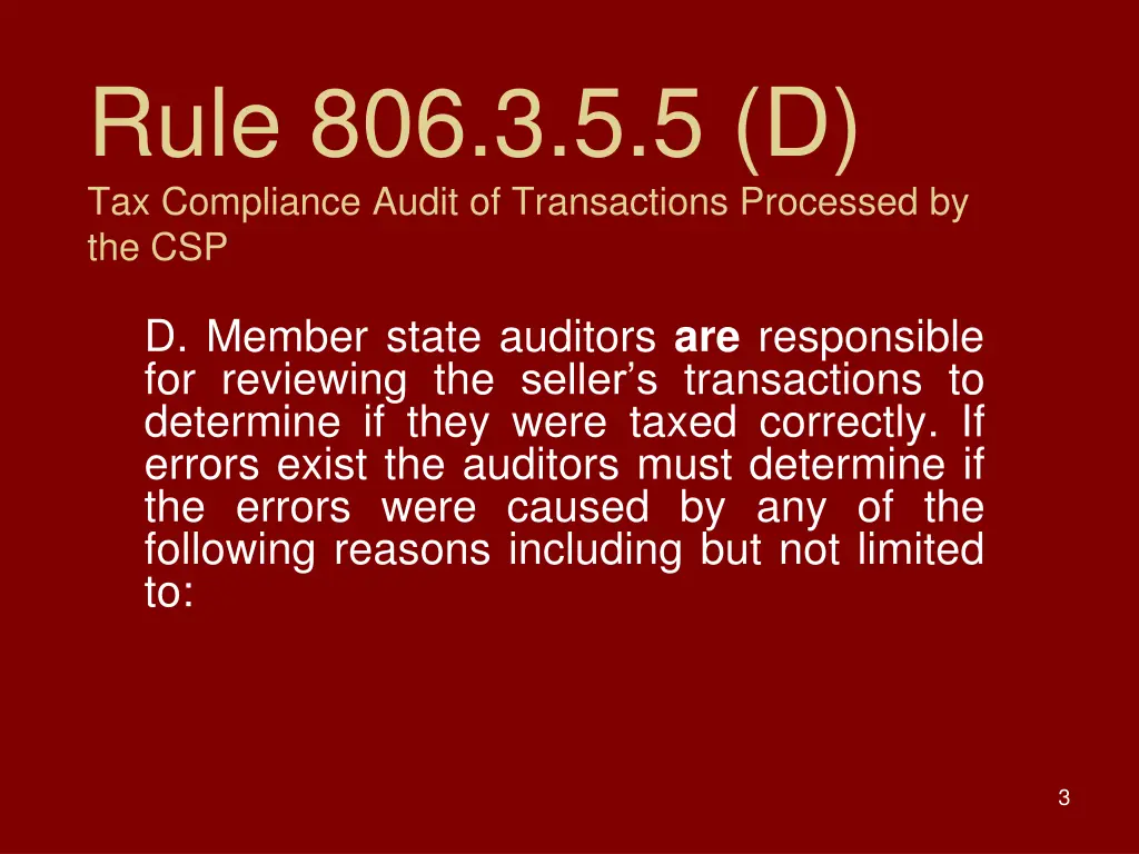rule 806 3 5 5 d tax compliance audit