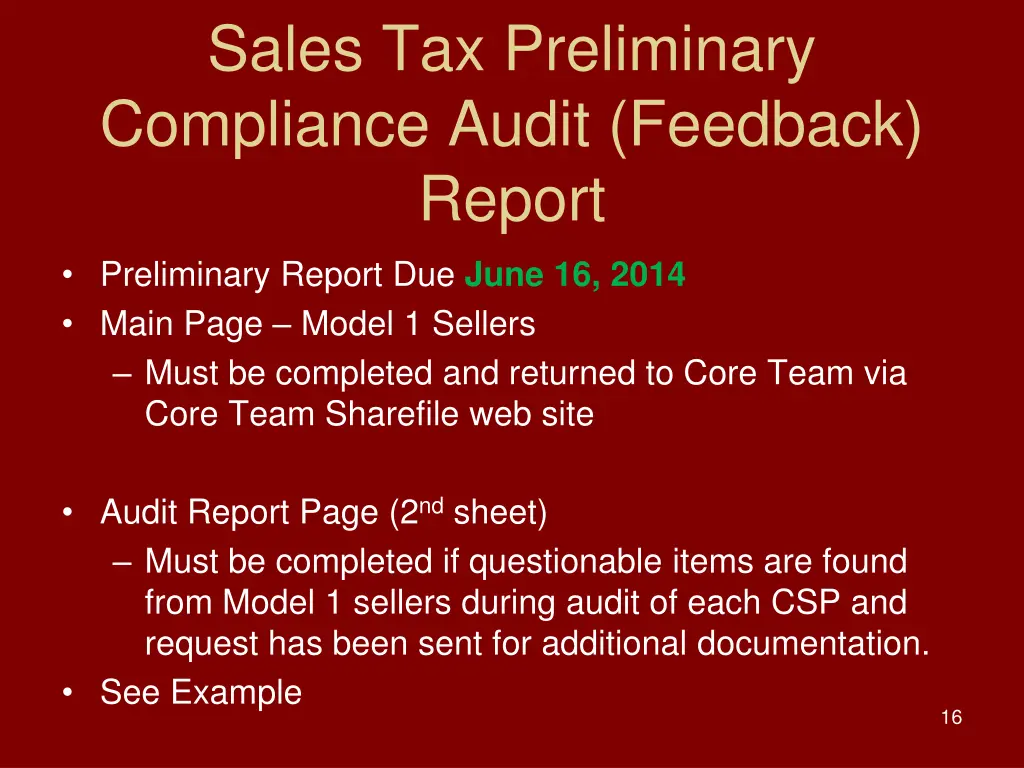sales tax preliminary compliance audit feedback