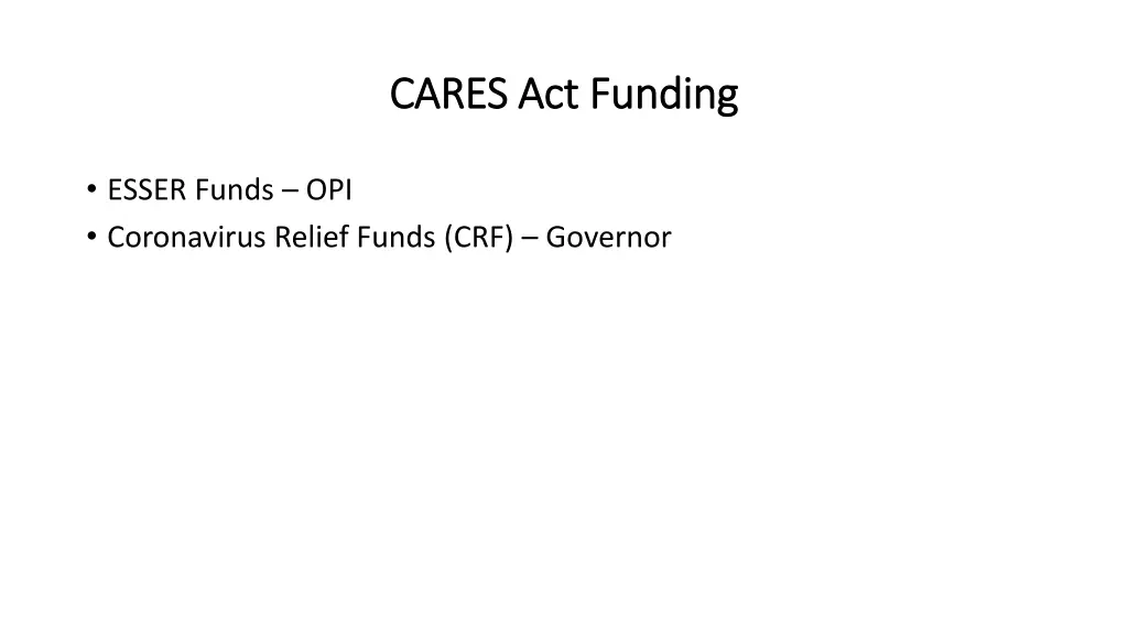 cares act funding cares act funding