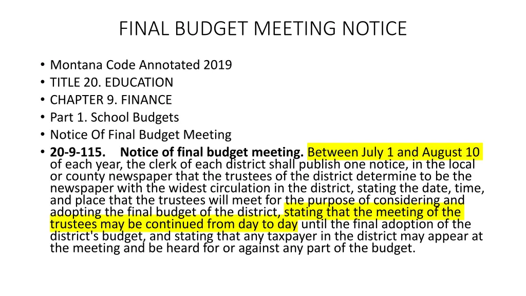 final budget meeting notice