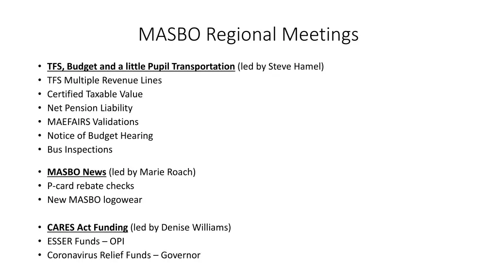 masbo regional meetings